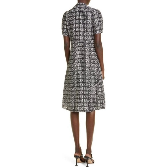 St John Jared Tweed Print Silk Shirtdress Size 4 Midi Goldtone Buttons - Picture 3 of 16